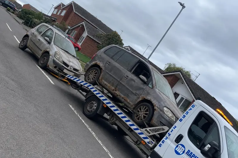 A scrap car loaded on one of our collection trucks in Northamptonshire